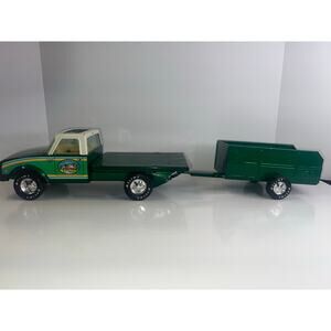 Vintage Green Nylint Metal Farm Truck And Trailer Collectible Toy
